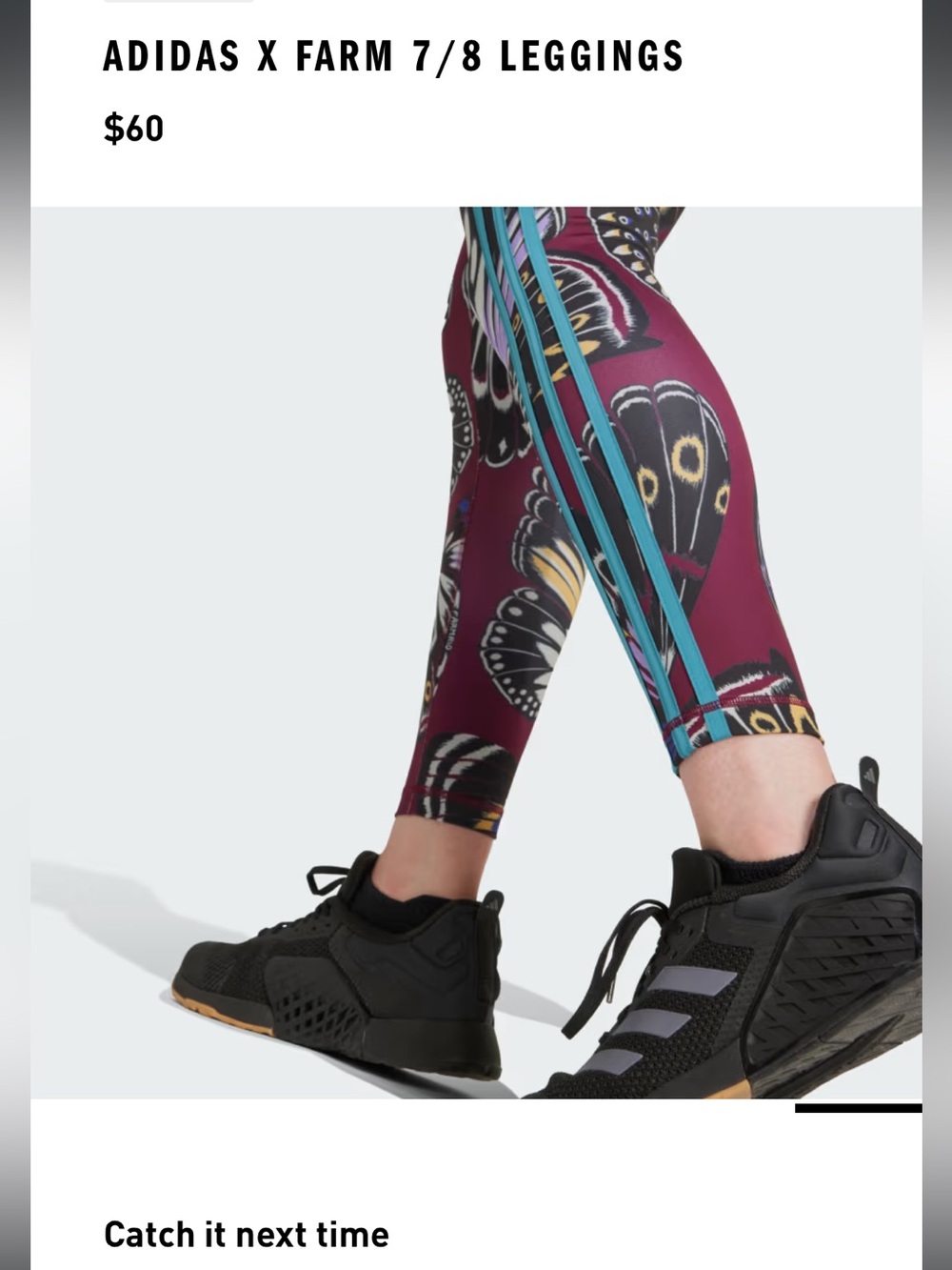 FARM Rio Adidas Burgundy Butterfly Print Leggings with Teal Stripes